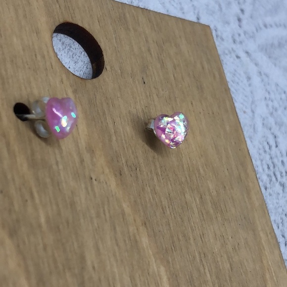 Sterling silver 925 lab opal mini small post/stud earrings. - Picture 3 of 6